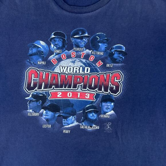 Boston Red Sox Shirt Mens XL Blue Red 2013 World Series Champions Majestic FLAW - Picture 3 of 13